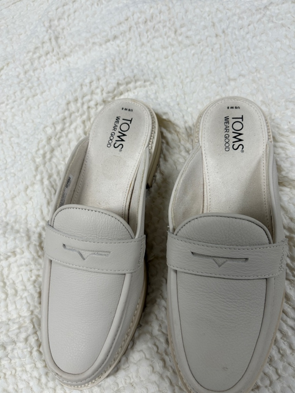 Toms Cream Slip-On Loafer Mules - Picture 2 of 5